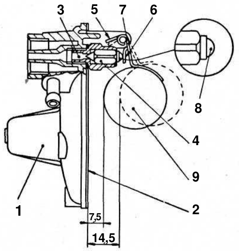 Float level setting diagram Weber car- buretter type 26.OC 7.5 = .29 inch