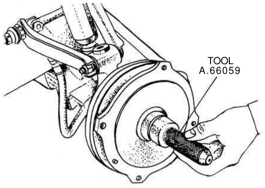 Installing right front wheel hub cap by tool A.66059