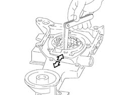 Engine oil pump, removed - check at bench
