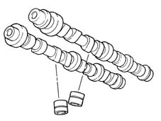 Camshaft (1) in top heads (2)