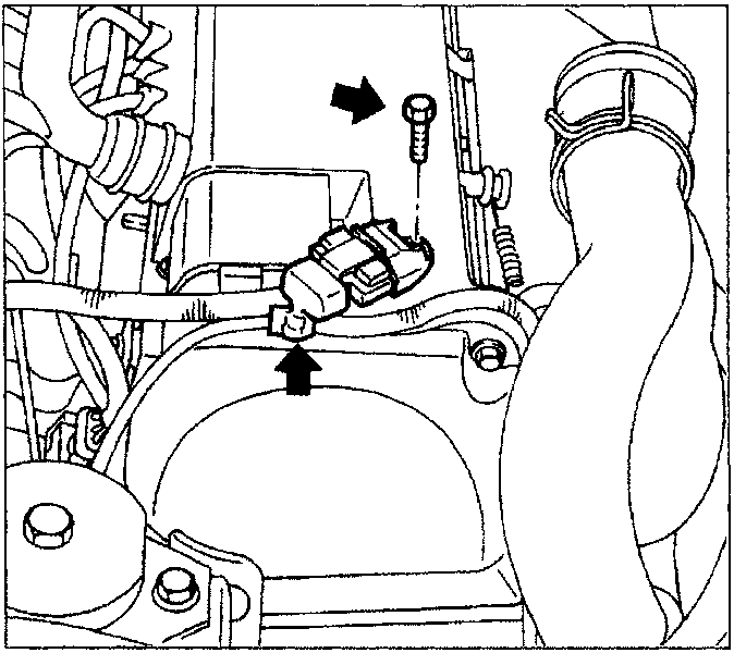 Illustrates removal of fuel injector with screw and hose connection