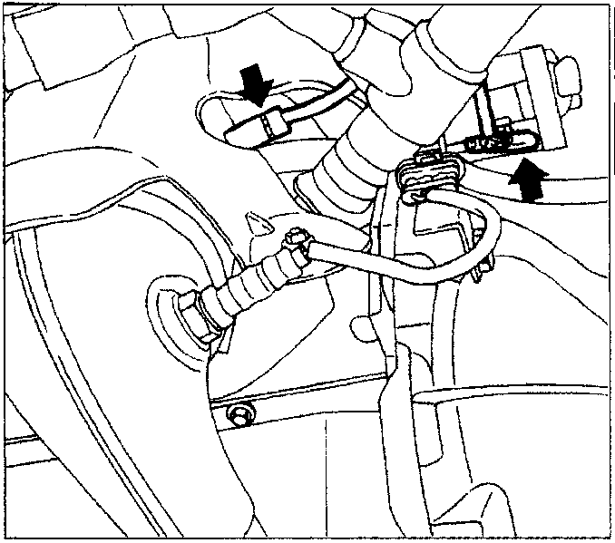 Diagram showing the location of the front Lambda sensor and its electrical connector with arrows indicating disconnection points