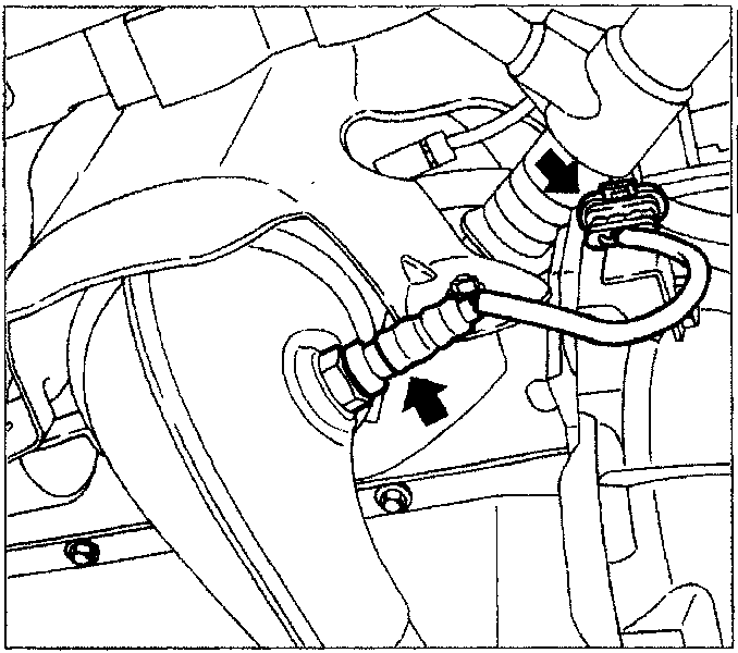 Diagram showing the location of the rear Lambda sensor and its electrical connector with arrows indicating disconnection points