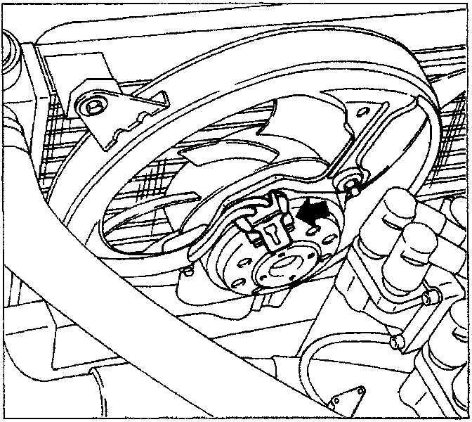 Diagram showing the fan electrical connector location on the fan assembly
