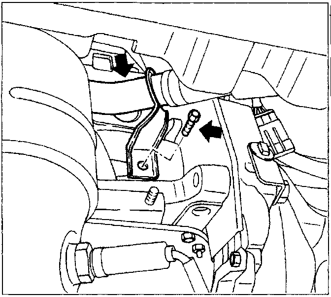 Diagram showing the coolant pipe bracket and manifold mounting area with arrows indicating removal points