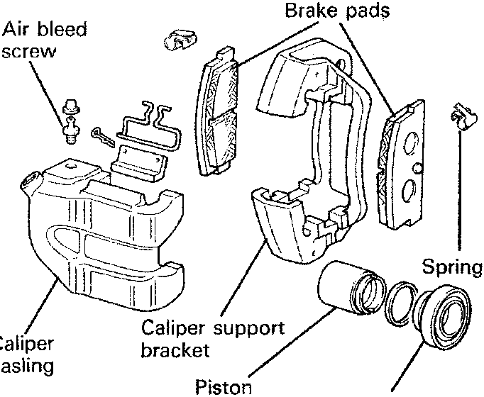Exploded diagram of the brake caliper unit showing all individual components