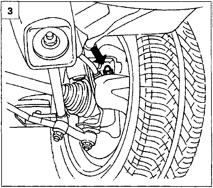 Illustrates brake caliper removal process near wheel hub