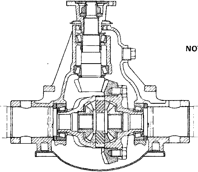 Cross-section diagram of the rear axle and differential assembly