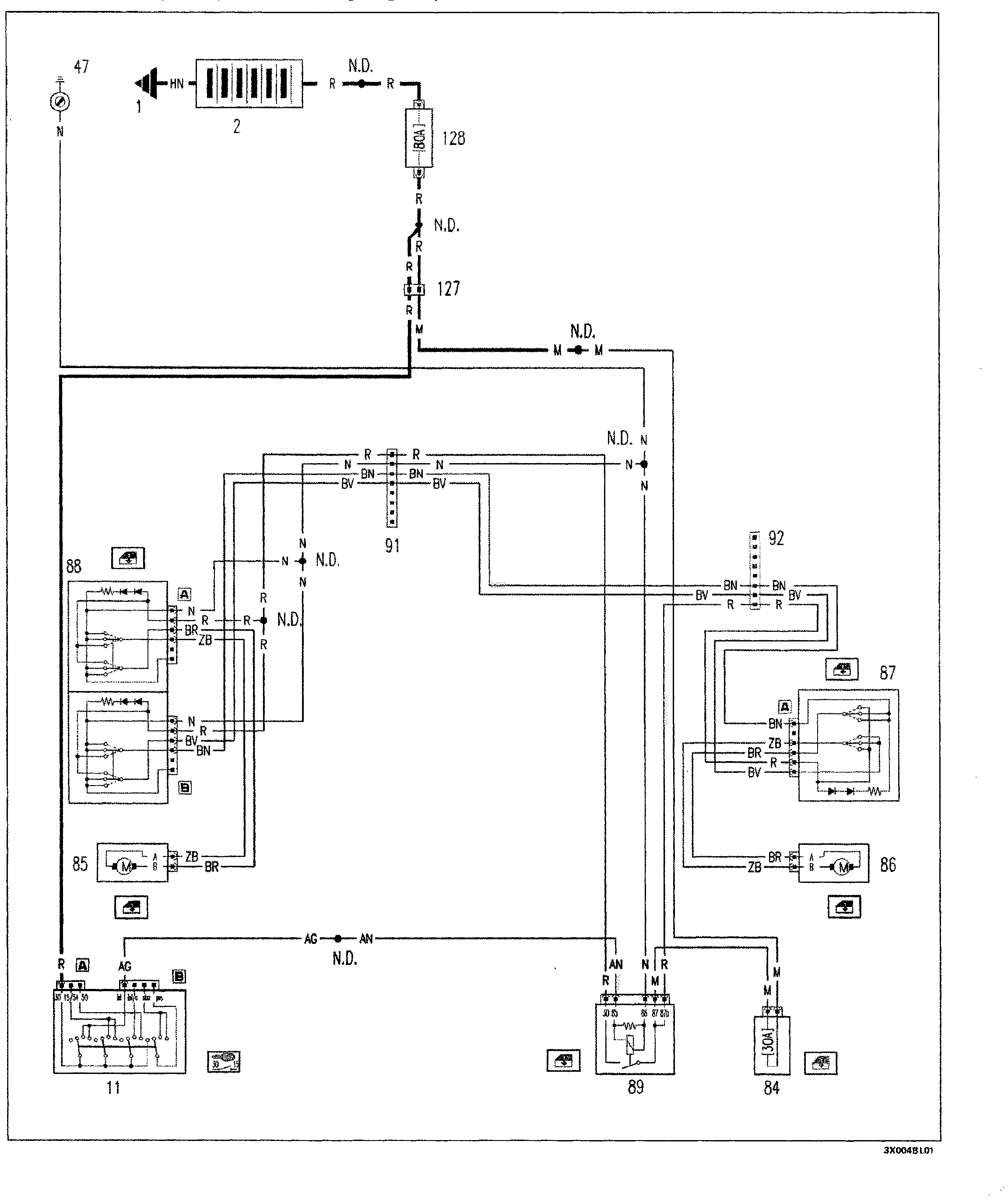 Fiat Panda wiring diagram: Electric windows