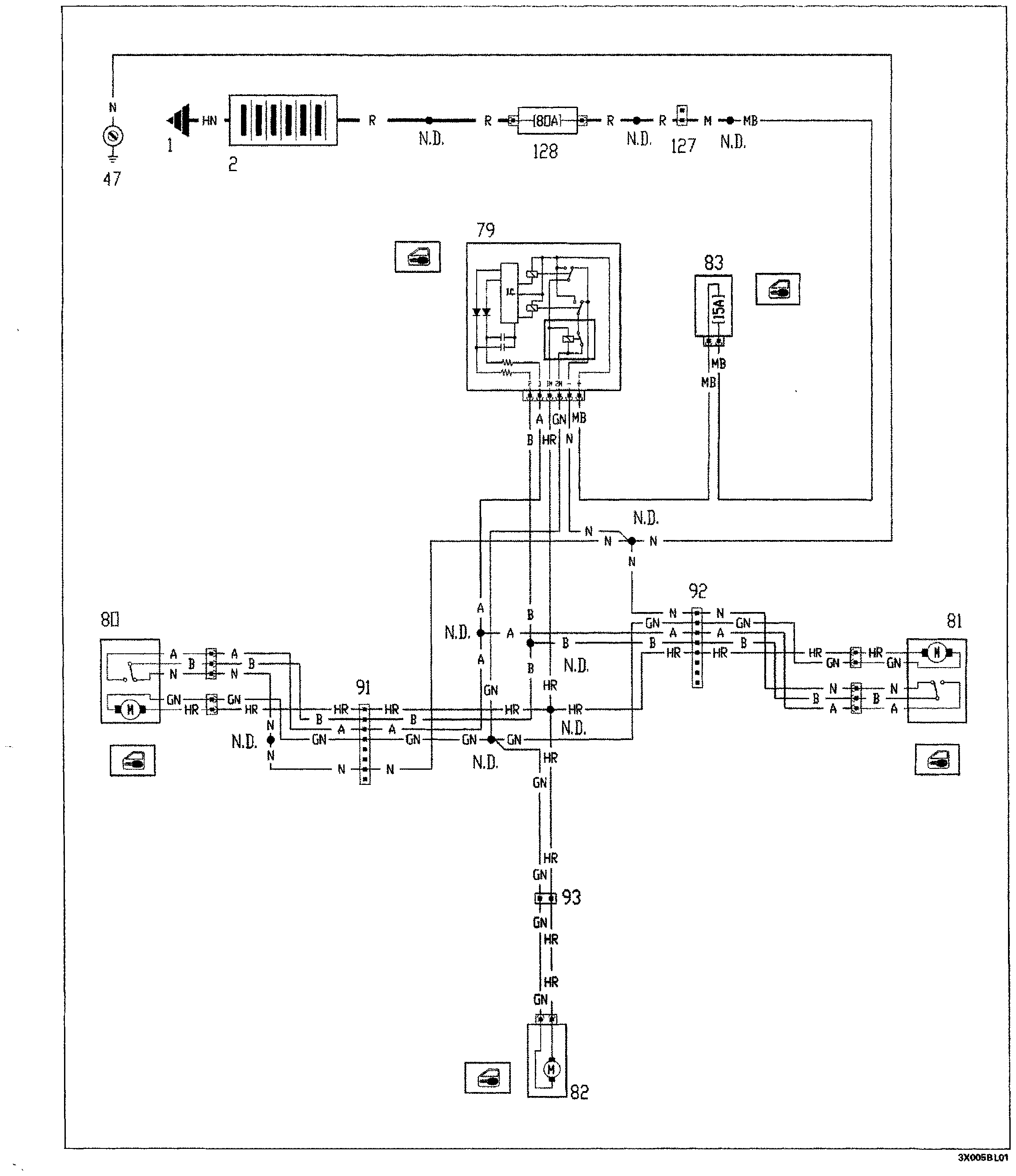 Fiat Panda wiring diagram: Electric door lock device
