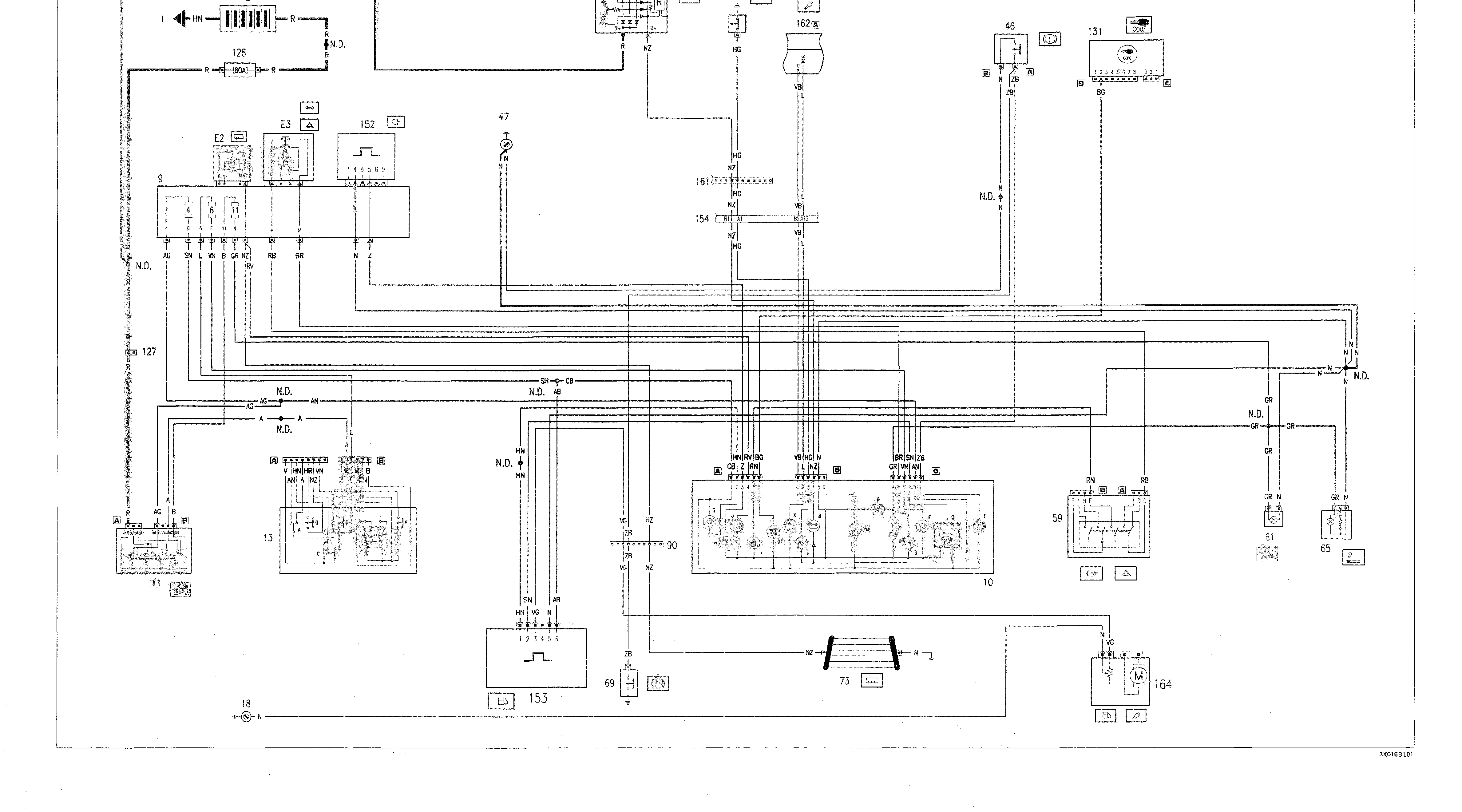Fiat Panda wiring diagram: Instrument panel connections