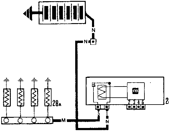 Schematic diagram of the pre-heating control unit showing connections to heater plugs and the control module