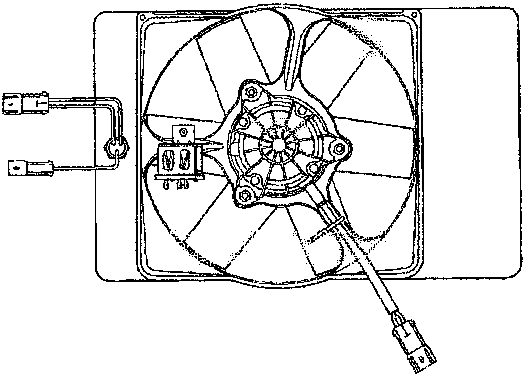 Diagram of the radiator cooling fan assembly showing the electric fan and thermal switch