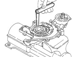 Engine oil pump, removed - check at bench