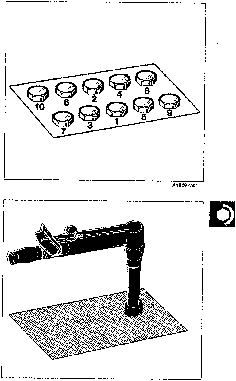 Diagram showing the tightening sequence for cylinder head bolts, numbered 1 through 10.