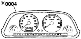 Front view of the instrument panel cluster showing the speedometer, rev counter, and various warning lights and indicators.