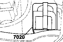 Diagram showing the location of the 7020 anti-lock brakes electronic control unit under the vehicle.