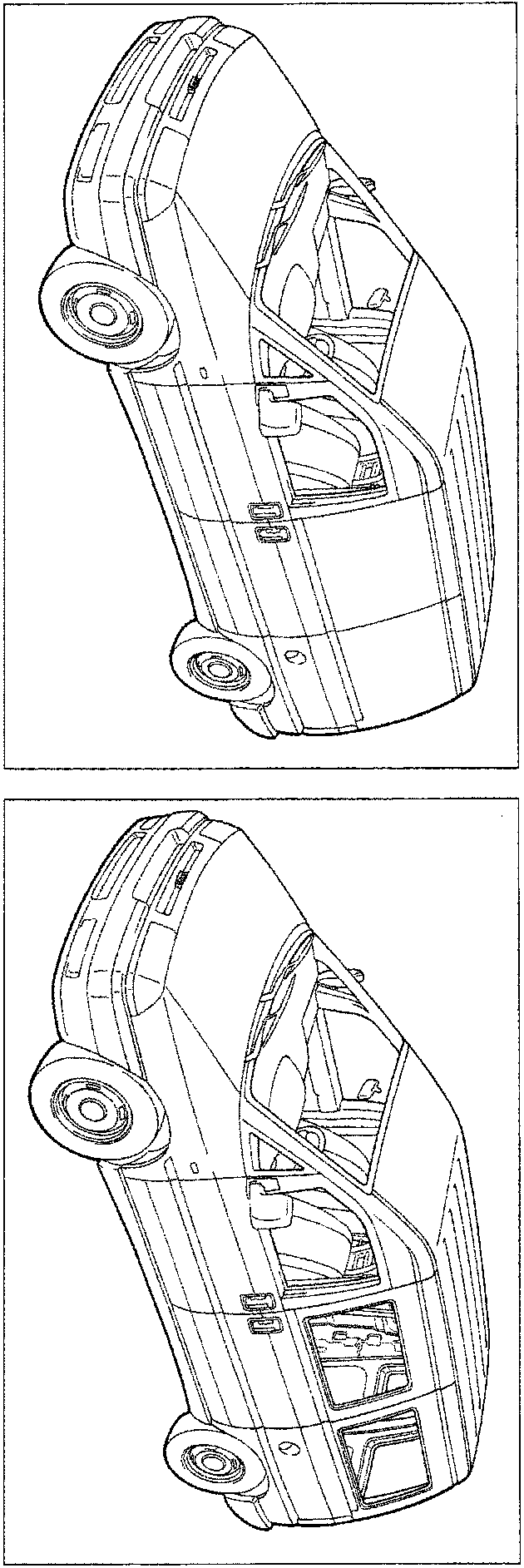 Line drawing of a glazed version van viewed from above and front-right