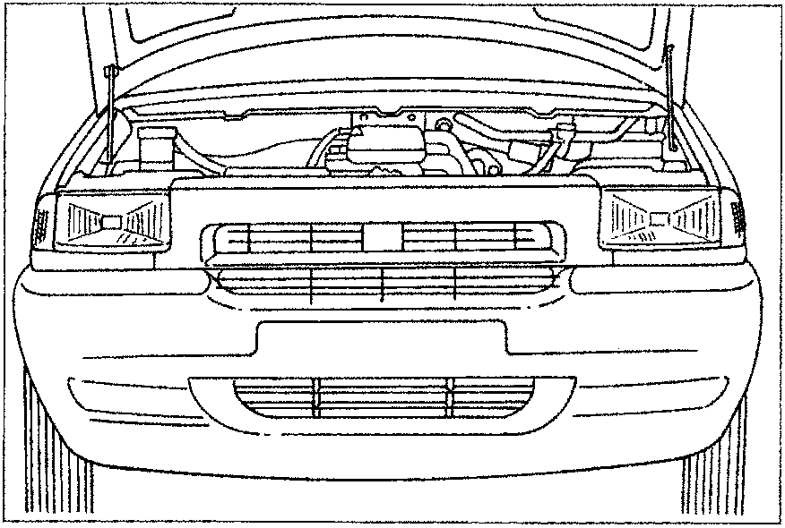 Front view of the vehicle with hood open