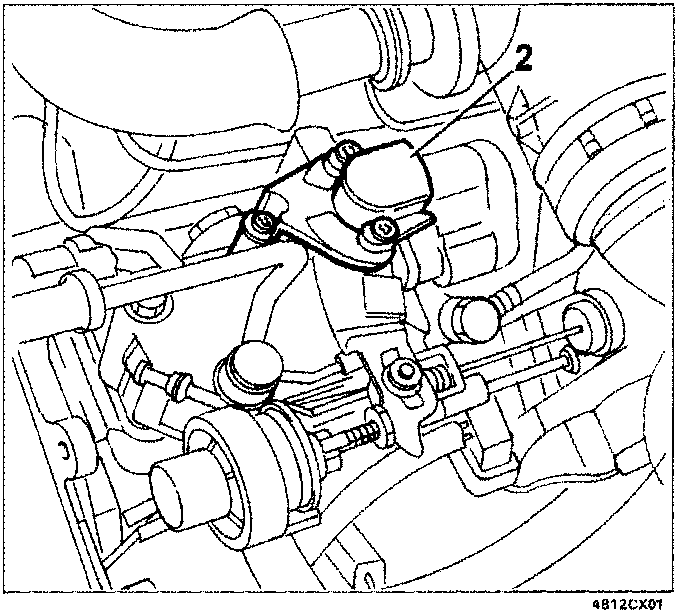 Diagram showing the charging lever potentiometer on the injection pump assembly, indicated by callout number 2