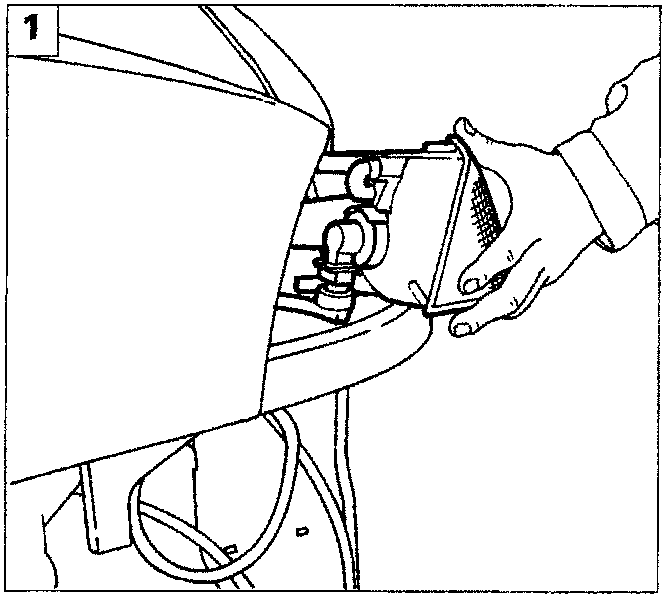 Diagram showing a hand removing a direction indicator assembly from the vehicle bodywork