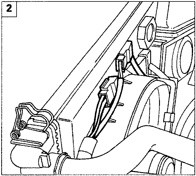 Diagram showing the upper section of the coolant radiator and fan assembly, specifically highlighting the hose connection area.