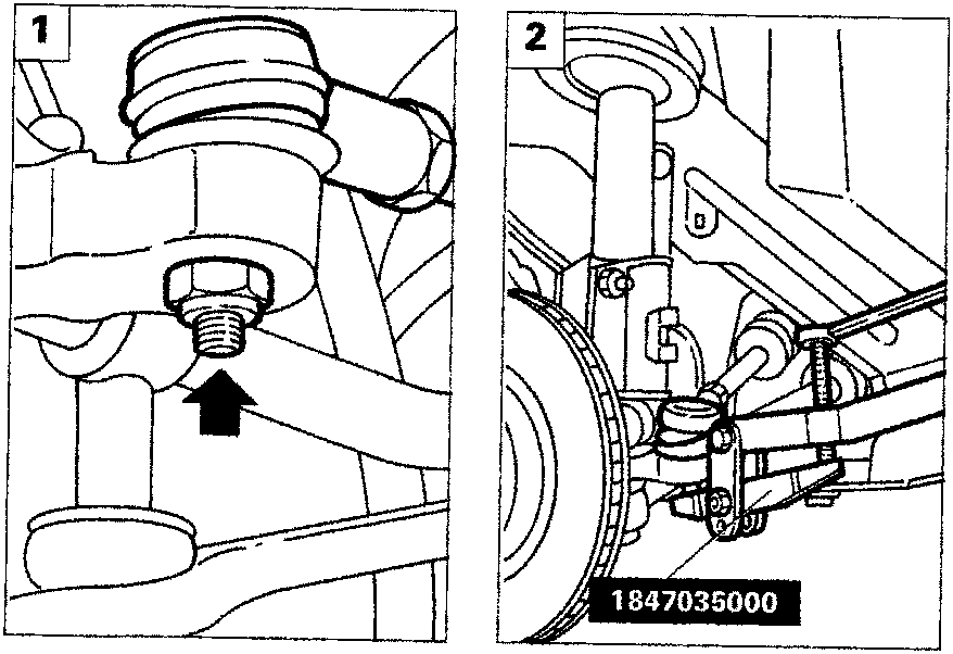 Diagram showing the steering rod nut and tool 1847035000 in use on the steering knuckle