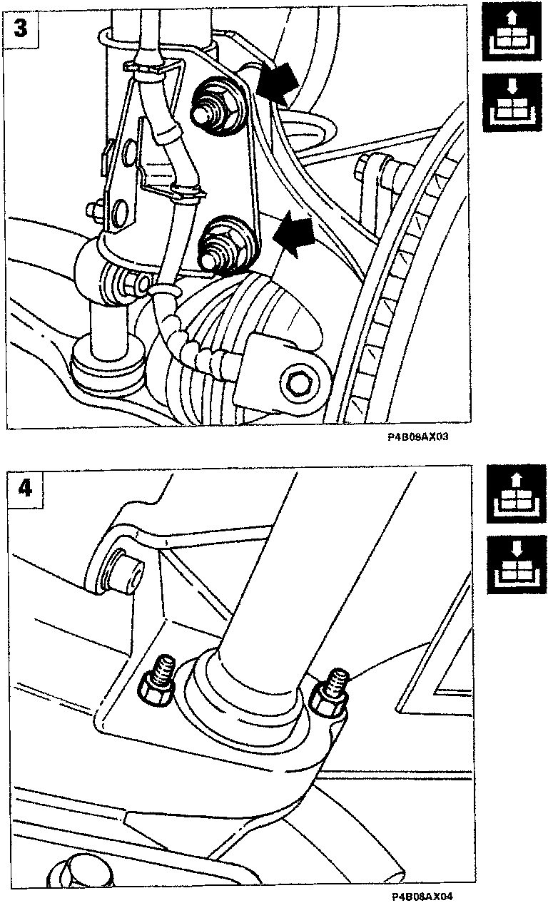 Diagram showing shock absorber bolts and track rod end bolt