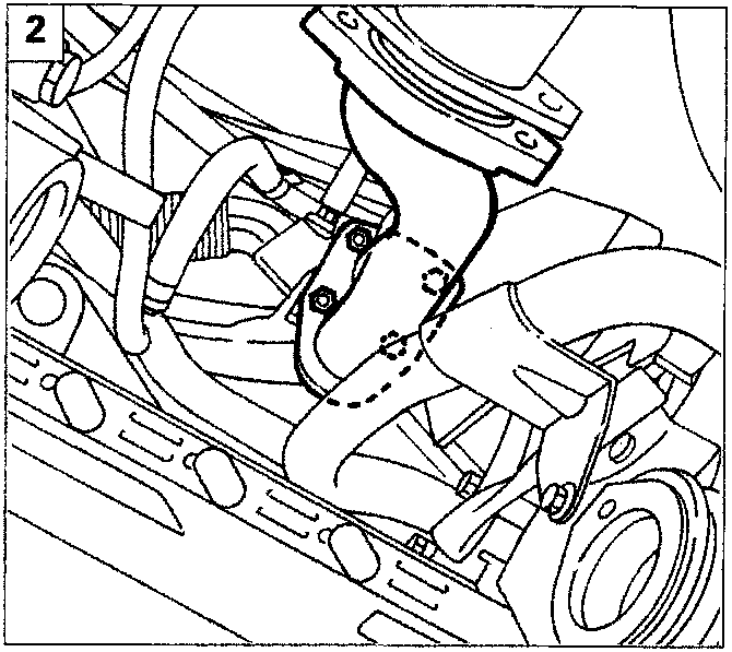 Diagram showing the exhaust elbow and manifold area with dashed lines indicating removal path