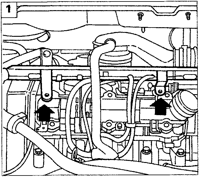 Diagram showing power steering pump pulley shield fixing bolts indicated by arrows, caption P4B11AX03