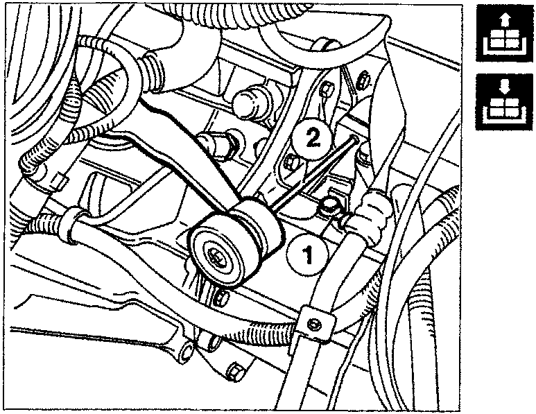 Diagram showing the engine bay with callout numbers 1 and 2 indicating the earth cable and clutch cable respectively.