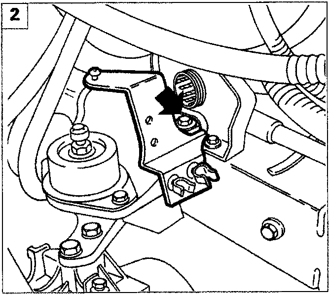 Diagram showing the air conditioning pipes mounting bracket with an arrow pointing to a fixing bolt