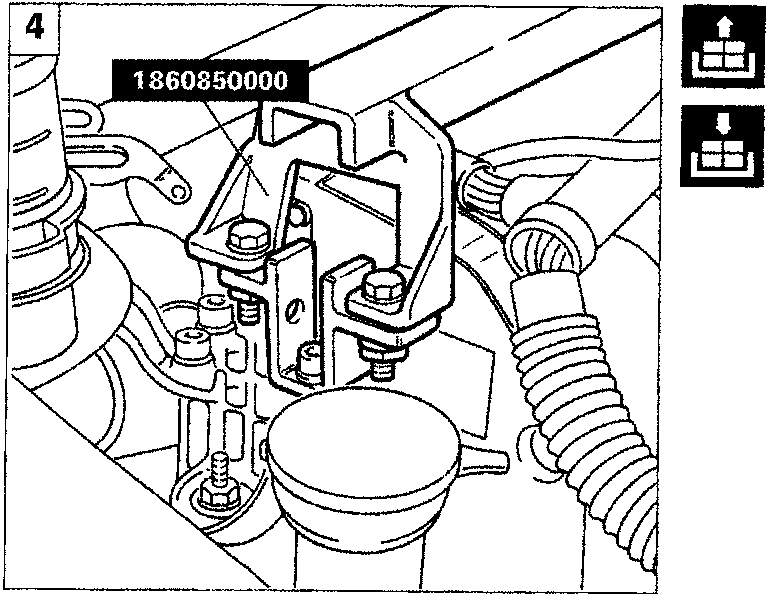 Diagram showing tool 1860850000 fixed to the bracket, with icons indicating vertical adjustment.