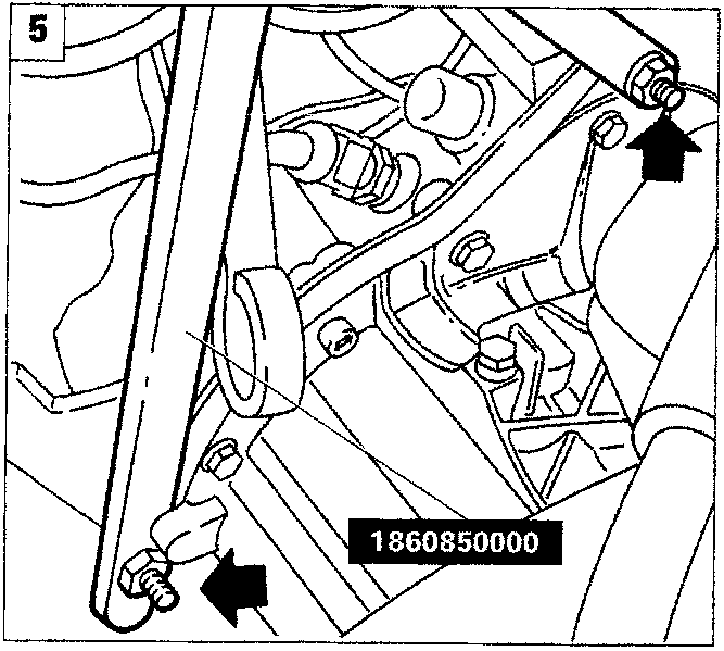 Diagram showing tool 1860850000 fixed to the gearbox casing using two bolts, indicated by arrows.