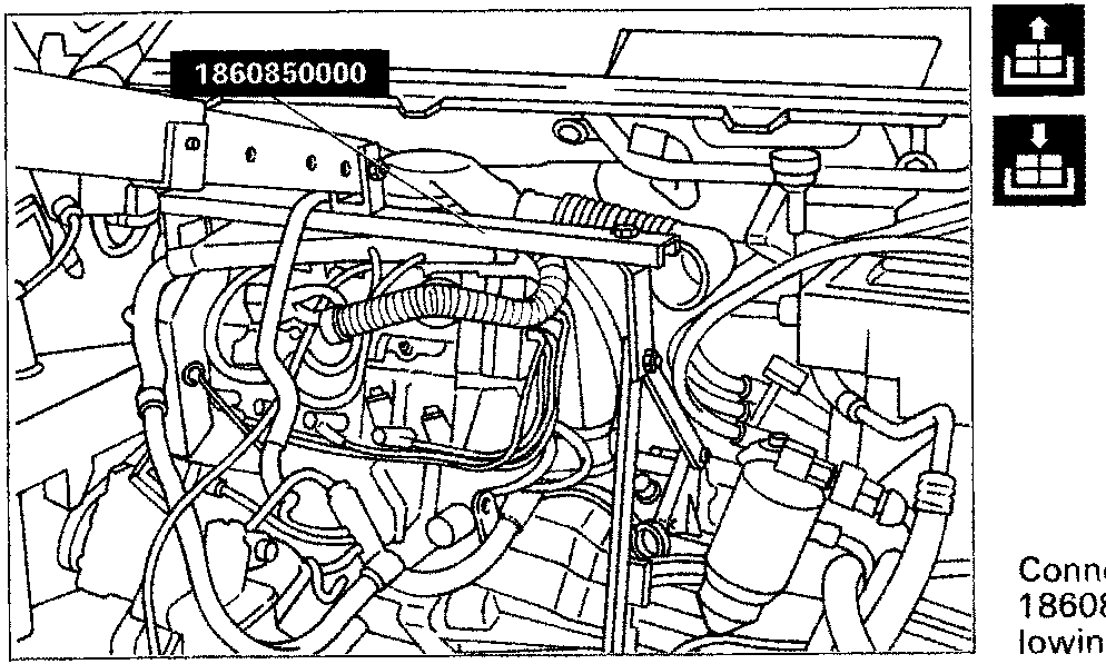 Diagram of engine bay showing hoist connection point labeled 1860850000