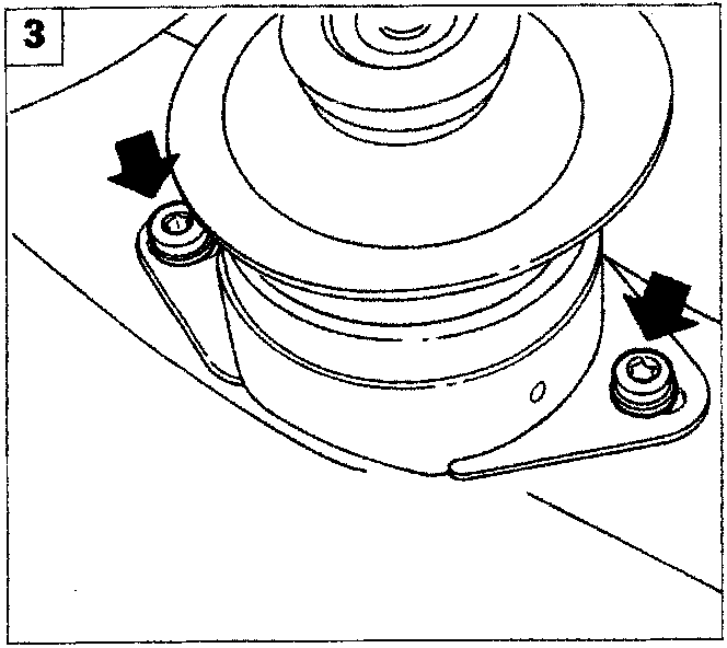 Close-up diagram of another power unit mounting with arrows pointing to two bolts