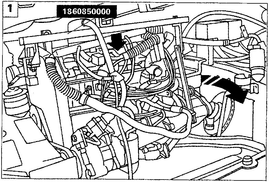 Diagram of engine bay showing power unit extraction path with arrows indicating downward and clockwise movement.
