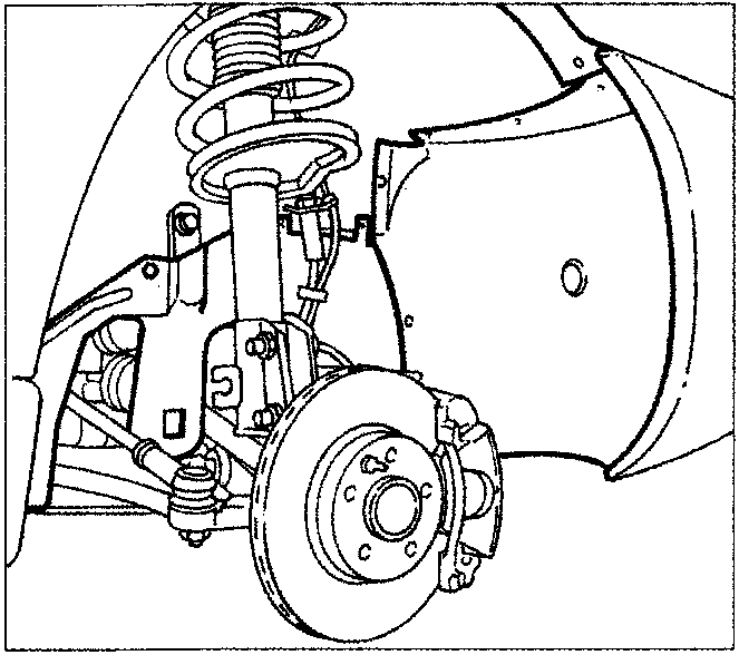Right front wheel arch area showing suspension, brake disc and wheel arch liner