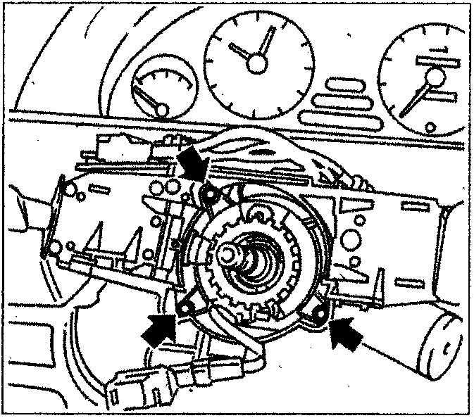 Diagram showing Torx screws securing the clockspring to the steering column shroud