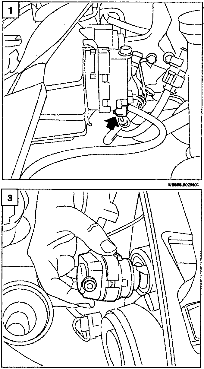Illustrates removal of headlight levelling motor from engine compartment