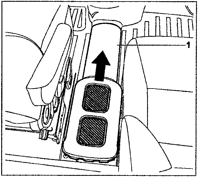 Diagram showing the air supply conduit (1) located under the rear seats being lifted upwards.