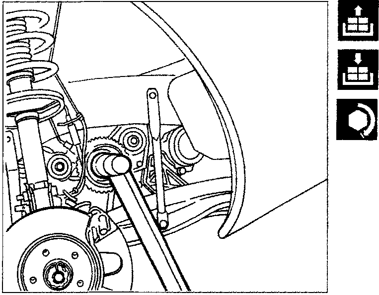 Diagram showing the refitting of the alternator drive pulley with a torque wrench applied.