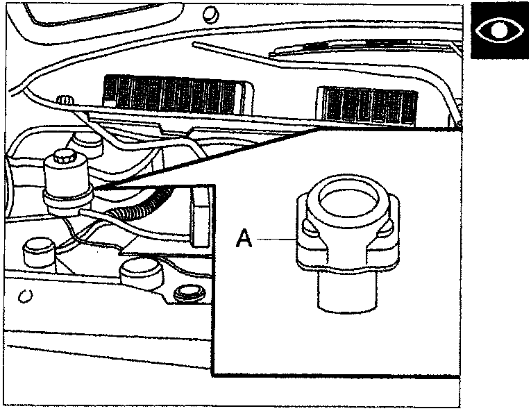 Location of the inertia switch (A) in the engine compartment