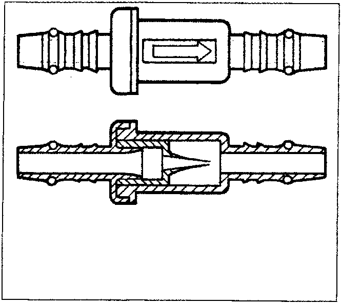 Single-acting flow valve cross-section and external view