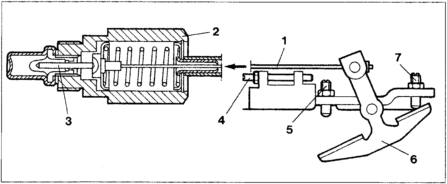 Diagram showing the TLA mechanism in the cold state with numbered parts 1 through 7