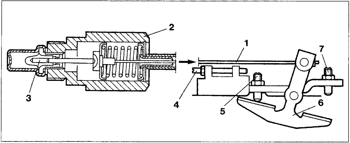 Diagram showing the TLA mechanism in the warm state with numbered parts 1 through 7