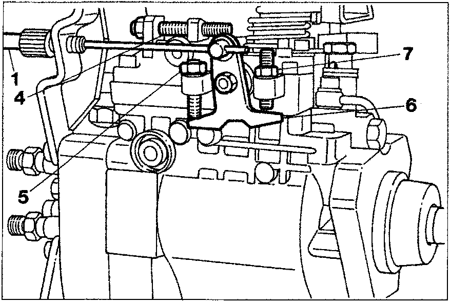 Diagram showing TLA device components on engine, labeled 1, 4, 5, 6, 7