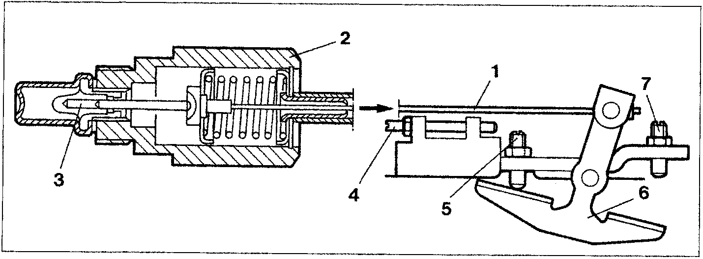 Diagram showing thermostatic sensor assembly and TLA control lever with callout numbers 1 through 7