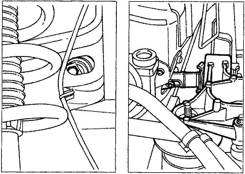 Diagram showing the wheel arch compartment, suspension spring, and power unit mount connections.