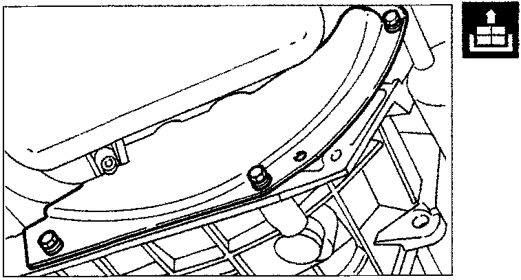 Diagram showing the flywheel guard being lifted to expose the bolts retaining it.